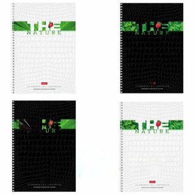 Тетрадь А4, 96 л., HATBER гребень, клетка, тиснение CROCO, "Nature" (4 вида в спайке), 96Т4тВ1гр