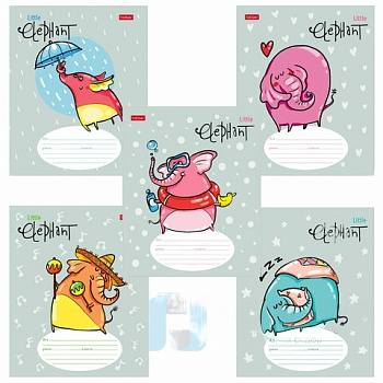 Тетрадь 12 л. HATBER линия, обложка картон, "Little Elephant" (5 видов в спайке), 12Т5В2
