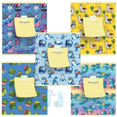 Тетрадь 12 л. ПЗБМ, клетка, фольга, "Лама и друзья", 018290