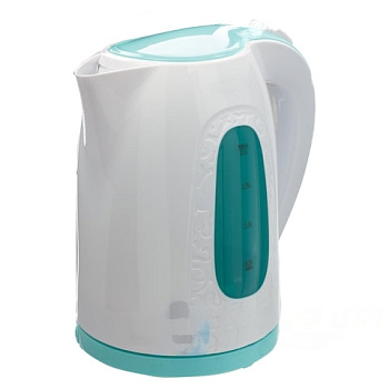 Чайник SONNEN KT-2016, 2 л, 2200 Вт, закрытый нагревательный элемент, пластик, белый/голубой, 453417