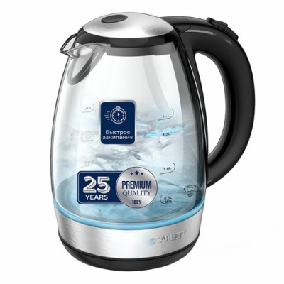 Чайник SCARLETT SC-EK27G93, 1,7 л, 2200 Вт, закрытый нагревательный элемент, стекло, черный