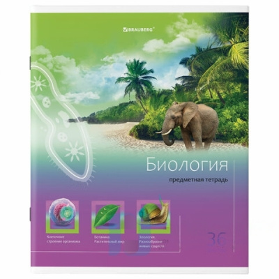 Тетрадь предметная "ЯРКАЯ", 36 л., обложка мелованная бумага, БИОЛОГИЯ, клетка, BRAUBERG, 404227
