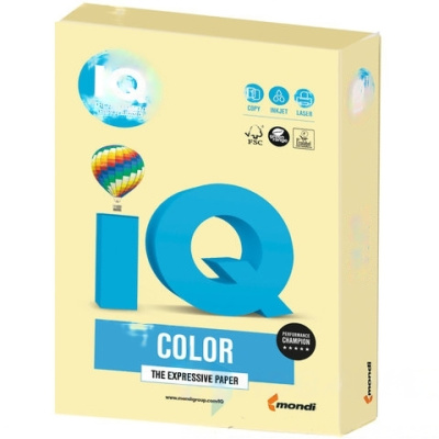 Бумага цветная IQ color, А4, 160 г/м2, 250 л., пастель, желтая, YE23