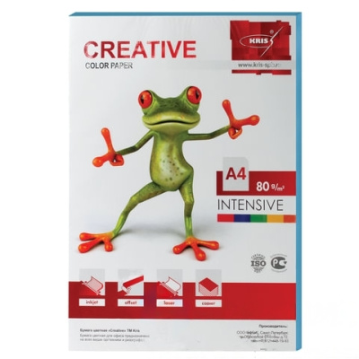 Бумага цветная CREATIVE color, А4, 80 г/м2, 100 л., интенсив, голубая, БИpr-100г