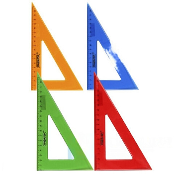 Треугольник пластиковый 30*18 см ПИФАГОР, непрозрачный, ассорти, 210794