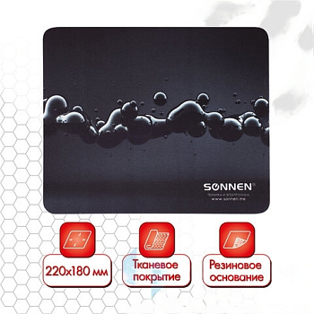 Коврик для мыши SONNEN "DROPS", резина + ткань, 220х180х3 мм, 513290