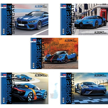 Альбом для рисования А4 32 л., спираль, обложка картон, HATBER, 205х290 мм, "Supercar" (5 в спайке), 32А4Всп