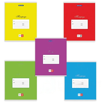 Тетрадь 12 л. BRAUBERG КЛАССИКА, клетка, обложка картон, АССОРТИ (5 видов), 103273