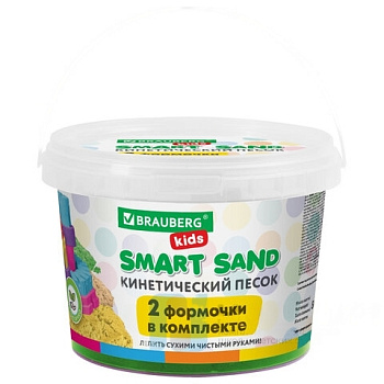 Песок для лепки кинетический BRAUBERG KIDS, изумрудный, 500 г, 2 формочки, ведерко, 665092