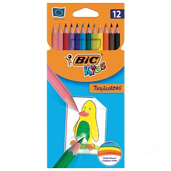 Карандаши цветные BIC "Tropicolors", 12 цветов, пластиковые, заточенные, европодвес, 8325666