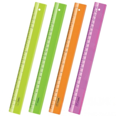 Линейка пластиковая 25 см, СТАММ "Neon Crystal", прозрачная, неоновая, ассорти, ЛН22