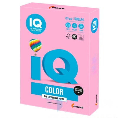 Бумага цветная IQ color, А4, 80 г/м2, 500 л., неон, розовая, NEOPI