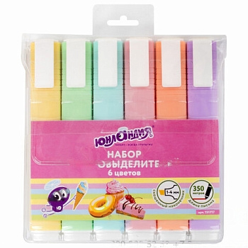 Набор текстовыделителей ЮНЛАНДИЯ 6 шт., АССОРТИ, "COLORSTAR PASTEL", линия 1-4 мм, 151717