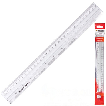 Линейка пластиковая 30 см, BRAUBERG, с держателем, прозрачная, европодвес, 210303