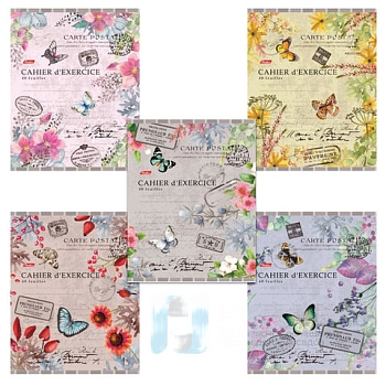 Тетрадь А5, 48 л., HATBER, скоба, клетка, фактурное тиснение, "SALUT, FRANCE!" (5 видов в спайке), 48Т5тВ1, T242858