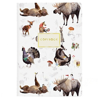 Тетрадь ЕВРО А5 40 л. BRUNO VISCONTI сшивка, клетка, Soft Touch, фольга, бежевая бумага 70 г/м2, "ЛЕСНЫЕ ЗВЕРИ", 7-40-119