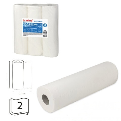 Простыни бумажные рулонные с перфорацией LAIMA UNIVERSAL КОМПЛЕКТ 3 шт., 2-слойные, 0,5х100 м, 17+17 г/м2, 630360, БС-2-ПР/100