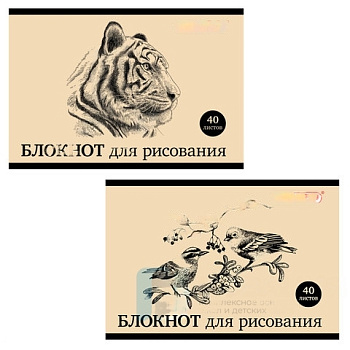 Блокнот для рисования, А4, 40 л., скоба, обложка офсет, горизонтальный, ПИФАГОР, 200х285 мм, "Дикий мир", 2 вида, 104874