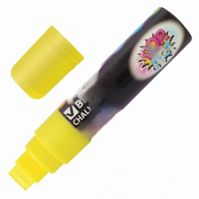 Маркер меловой "POP-ART" ЖЕЛТЫЙ, 15 мм, стираемый, для гладких поверхностей, BRAUBERG, 151538