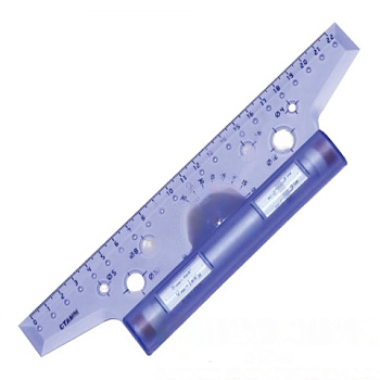 Линейка с роликом (рейсшина) 22 см, СТАММ, металлический ролик, с транспортиром, прозрачная, ЛР15