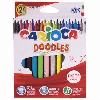 Фломастеры CARIOCA (Италия) "Doodles", 24 цвета, суперсмываемые, 42315