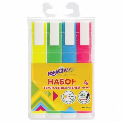 Набор текстовыделителей ЮНЛАНДИЯ 4 шт., АССОРТИ, "COLORSTAR", линия 1-4 мм, 151708
