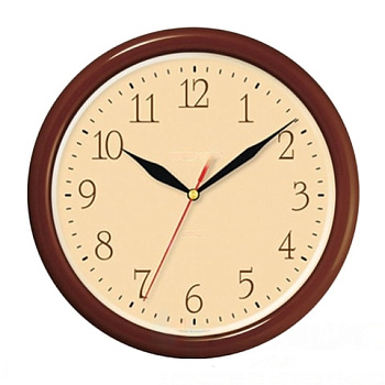 Часы настенные TROYKA 21234287, круг, бежевые, коричневая рамка, 24,5х24,5х3,1 см