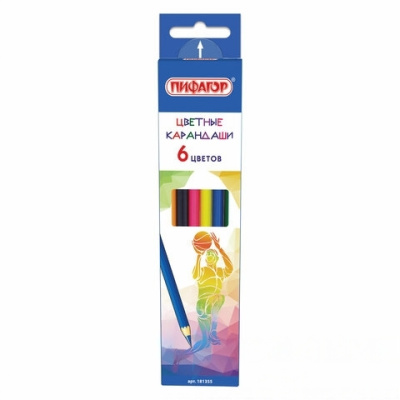 Карандаши цветные ПИФАГОР "БЫСТРЕЕ! ВЫШЕ! СИЛЬНЕЕ!", 6 цветов., классические заточенные, 181355