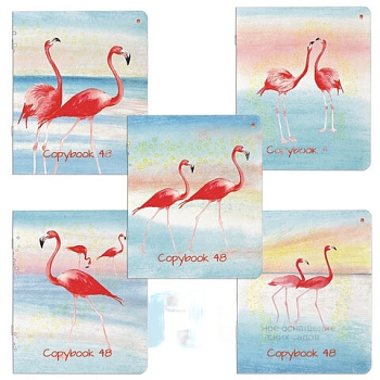 Тетрадь А5 48 л. АЛЬТ скоба, клетка, Soft Touch, фольга, "ФЛАМИНГО" (5 видов), 7-48-730