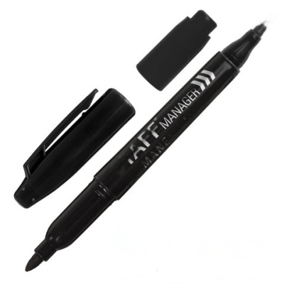 Маркер перманентный двусторонний STAFF "Manager", ЧЕРНЫЙ, наконечники 0,8 мм / 2,2 мм, 151625