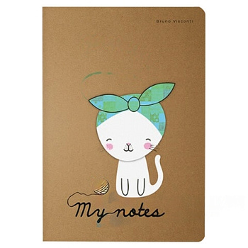 Тетрадь B5 (179х250 мм) 60 л. BRUNO VISCONTI сшивка, клетка, крафт картон, бежевая бумага 70 г/м2, "CAT AND BALL", 7-60-001/02