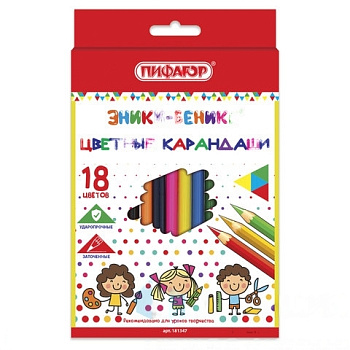 Карандаши цветные ПИФАГОР "ЭНИКИ-БЕНИКИ", 18 цветов, классические заточенные, 181347