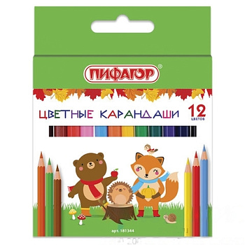 Карандаши цветные ПИФАГОР "МАЛЫШИ-КАРАНДАШИ", 12 цветов, укороченные заточенные, 181344