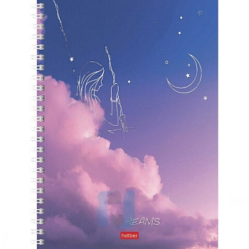 Тетрадь А5, 96 л., HATBER, гребень, клетка, матовая ламинация, 3D-фольга, "DREAMS" (2 вида в спайке), 96Т5лофВ1гр