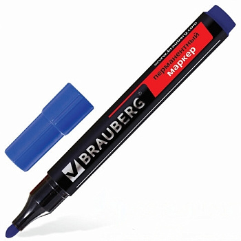 Маркер перманентный (нестираемый) BRAUBERG "Contract", СИНИЙ, круглый наконечник, 3 мм, без клипа, 150466