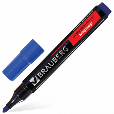 Маркер перманентный (нестираемый) BRAUBERG "Contract", СИНИЙ, круглый наконечник, 3 мм, без клипа, 150466