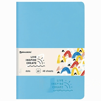 Тетрадь 48 л. в точку обложка кожзам SoftTouch, сшивка, A5 (147х210мм), ГОЛУБОЙ, BRAUBERG RAINBOW, 403883