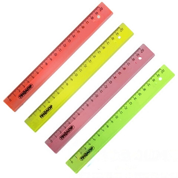 Линейка пластиковая 20 см, ПИФАГОР, прозрачная, неоновая, ассорти, 210605