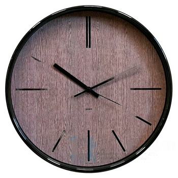 Часы настенные TROYKA 77770743, круг, коричневые, черная рамка, 30,5х30,5х5 см