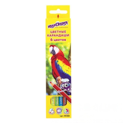 Карандаши цветные ЮНЛАНДИЯ "МИР ЖИВОТНЫХ", 6 цветов, классические заточенные, 181382