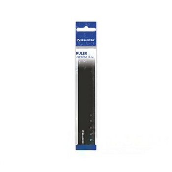 Линейка пластиковая 15 см BRAUBERG, непрозрачная, черная, 210774