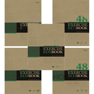 Тетрадь А5 48 л. HATBER скоба, клетка, обложка крафт, "Экобук" (5 видов в спайке), 48Т5В1
