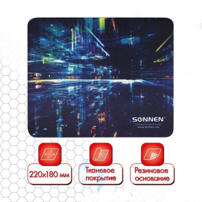 Коврик для мыши SONNEN "SINGULARITY", резина + ткань, 220х180х3 мм, 513293