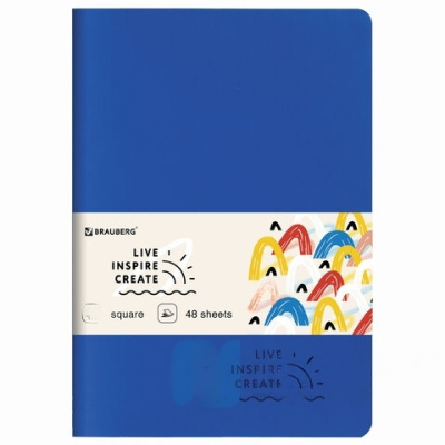 Тетрадь 48 л. в клетку обложка кожзам SoftTouch, сшивка, A5 (147х210мм), СИНИЙ, BRAUBERG RAINBOW, 403876