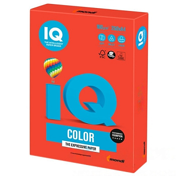 Бумага цветная IQ color, А4, 160 г/м2, 250 л., интенсив, кораллово-красная, CO44