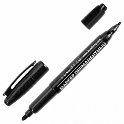 Маркер перманентный (нестираемый) BRAUBERG двусторонний, ЧЕРНЫЙ, круглый наконечник, 2-4 мм, 150836