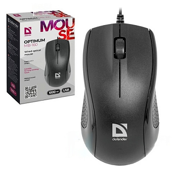Мышь проводная DEFENDER Optimum MB-160, USB, 2 кнопки + 1 колесо-кнопка, оптическая, черная, 52160