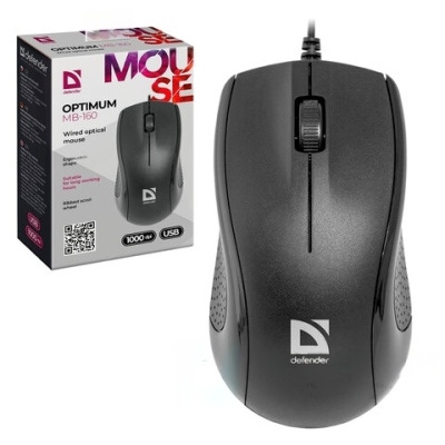 Мышь проводная DEFENDER Optimum MB-160, USB, 2 кнопки + 1 колесо-кнопка, оптическая, черная, 52160