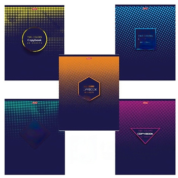 Тетрадь А5, 48 л., HATBER, скоба, клетка, фактурное тиснение, "2COLORS" (5 видов в спайке), 48Т5тВ1, T242612