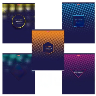 Тетрадь А5, 48 л., HATBER, скоба, клетка, фактурное тиснение, "2COLORS" (5 видов в спайке), 48Т5тВ1, T242612